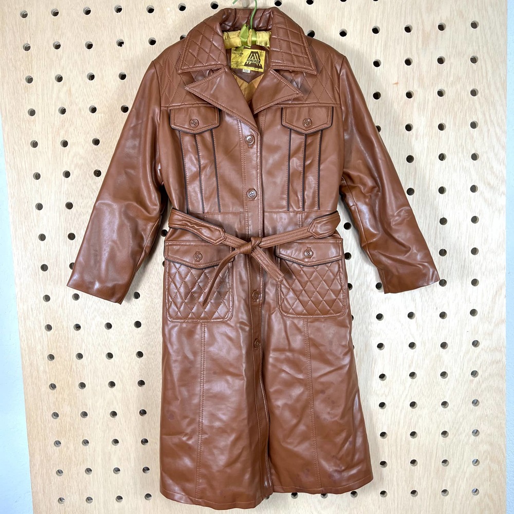 70s leather trench coat jacket